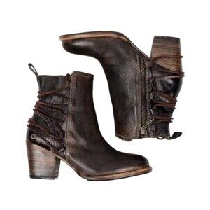 Bed Stu Leather Ankle Booties Vibram Womens 6.5 Lace/Zip Up Blaire Cobbler Brown